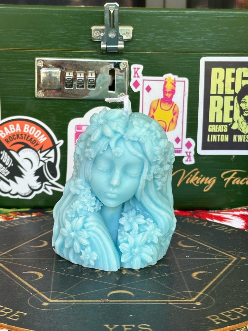 Blue Floral Goddess Candle – Handmade Divine Feminine Bust – Cottagecore Ritual
